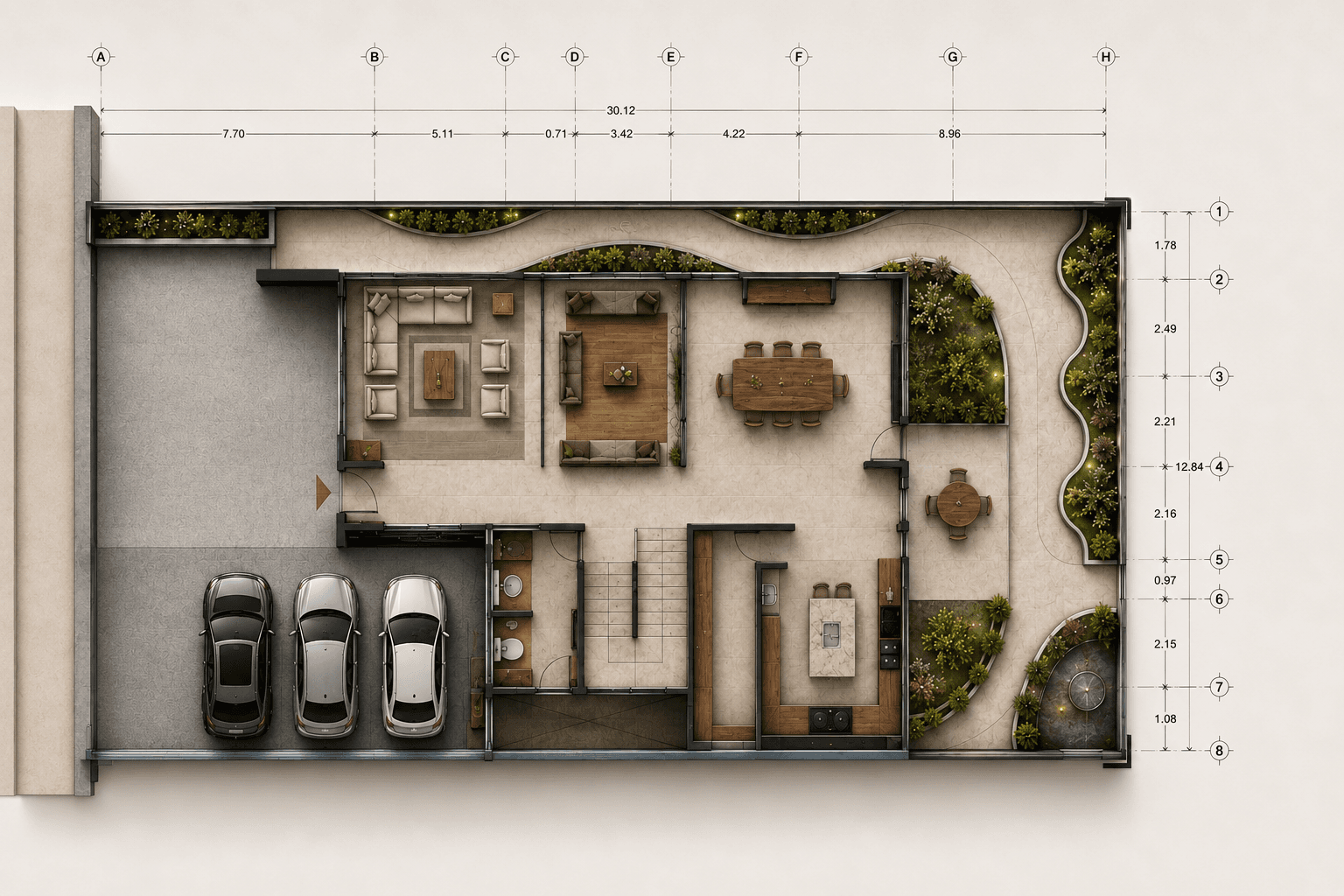 Planta baja de la residencia Lomas Tecamachalco